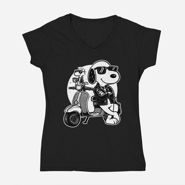 Cool Beagle Biker-Womens-V-Neck-Tee-Studio Mootant