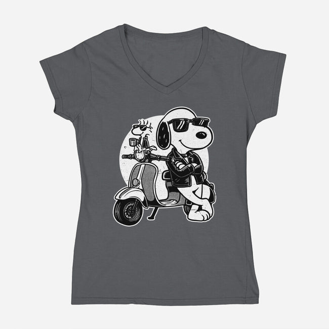 Cool Beagle Biker-Womens-V-Neck-Tee-Studio Mootant