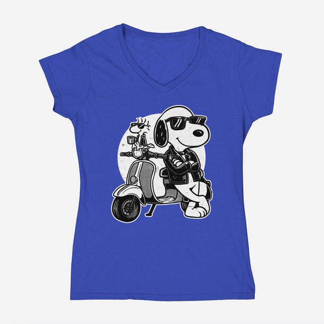 Cool Beagle Biker-Womens-V-Neck-Tee-Studio Mootant