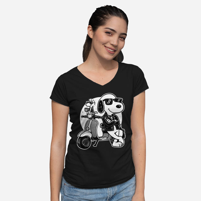 Cool Beagle Biker-Womens-V-Neck-Tee-Studio Mootant