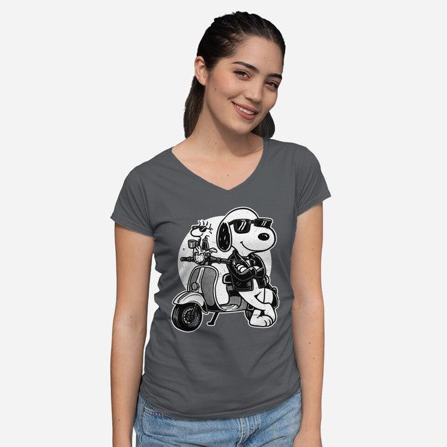 Cool Beagle Biker-Womens-V-Neck-Tee-Studio Mootant