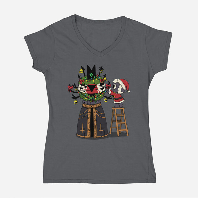 Santa’s Little Cultist-Womens-V-Neck-Tee-Loobs