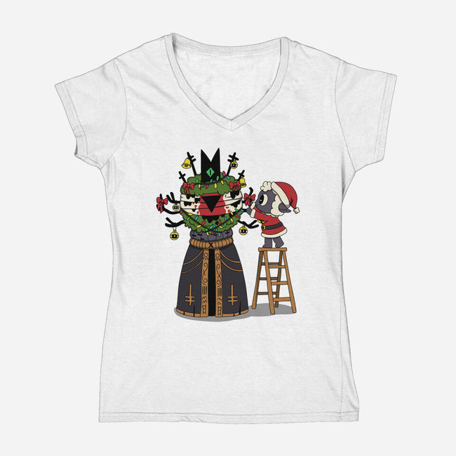 Santa’s Little Cultist-Womens-V-Neck-Tee-Loobs