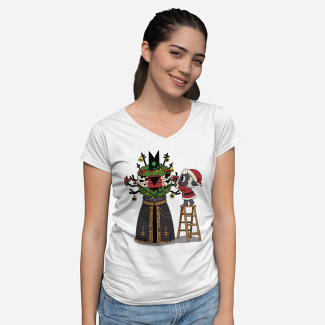 Santa’s Little Cultist-Womens-V-Neck-Tee-Loobs