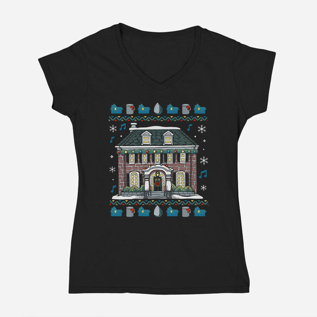 Christmas Alone-Womens-V-Neck-Tee-Vallina84