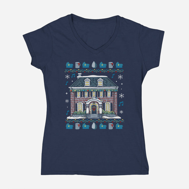 Christmas Alone-Womens-V-Neck-Tee-Vallina84
