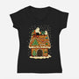 Snoopy On Gingerbread House-Womens-V-Neck-Tee-JamesQJO