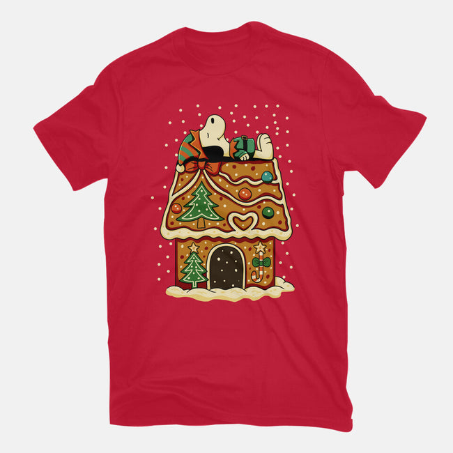 Snoopy On Gingerbread House-Mens-Heavyweight-Tee-JamesQJO