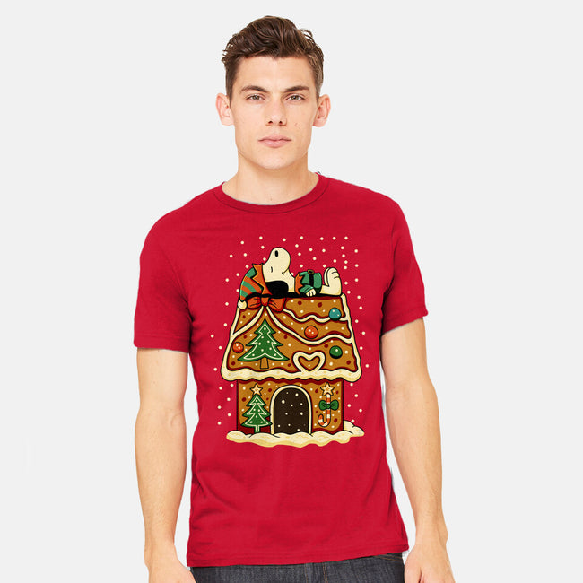 Snoopy On Gingerbread House-Mens-Heavyweight-Tee-JamesQJO