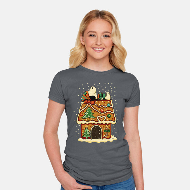 Snoopy On Gingerbread House-Womens-Fitted-Tee-JamesQJO