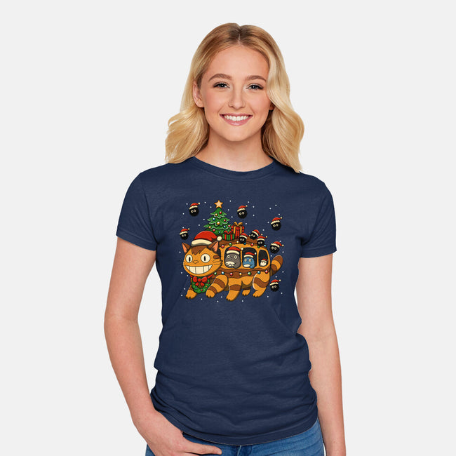 Catbus Christmas-Womens-Fitted-Tee-JamesQJO