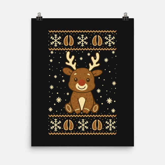 Gingerbread Reindeer Ugly Sweater-None-Matte-Poster-JamesQJO