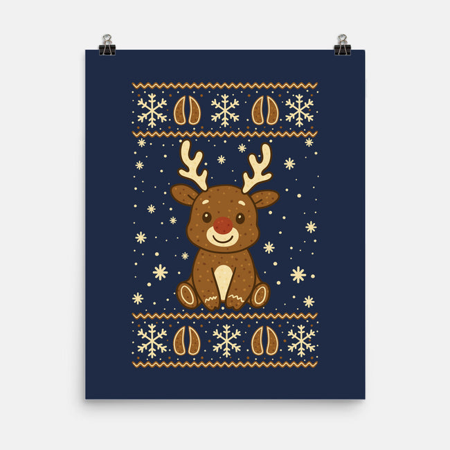 Gingerbread Reindeer Ugly Sweater-None-Matte-Poster-JamesQJO