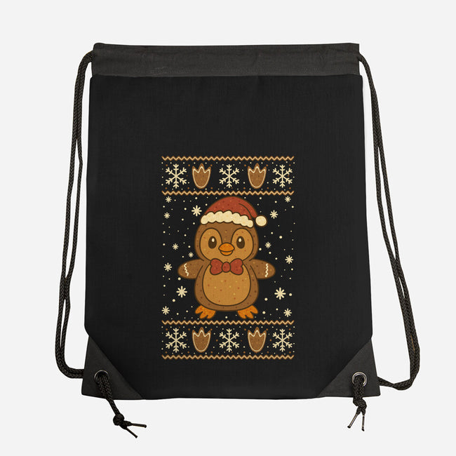 Gingerbread Penguin Ugly Sweater-None-Drawstring-Bag-JamesQJO