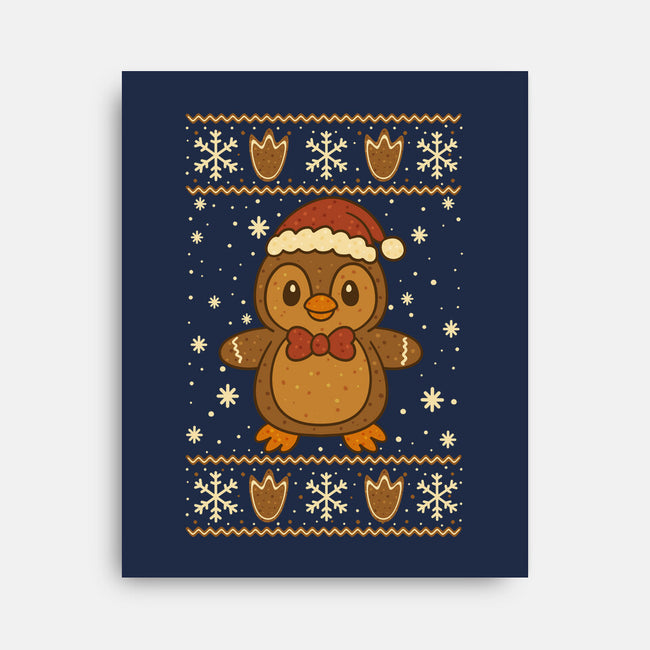 Gingerbread Penguin Ugly Sweater-None-Stretched-Canvas-JamesQJO