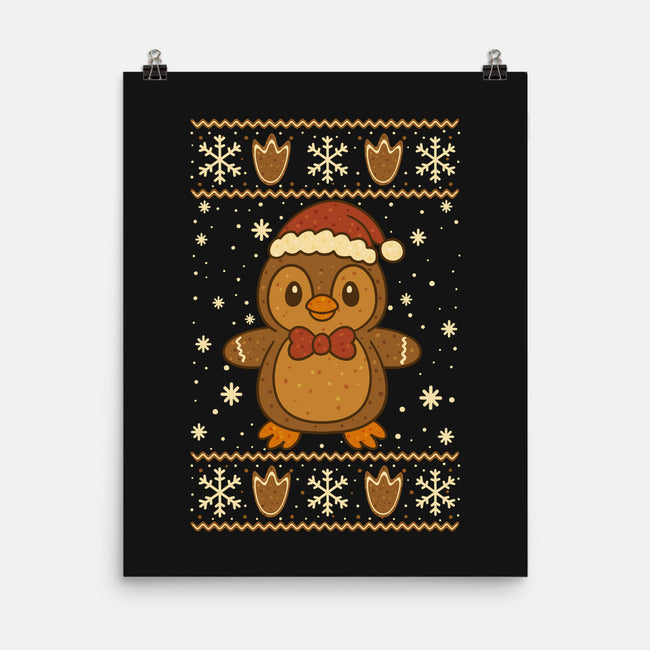 Gingerbread Penguin Ugly Sweater-None-Matte-Poster-JamesQJO