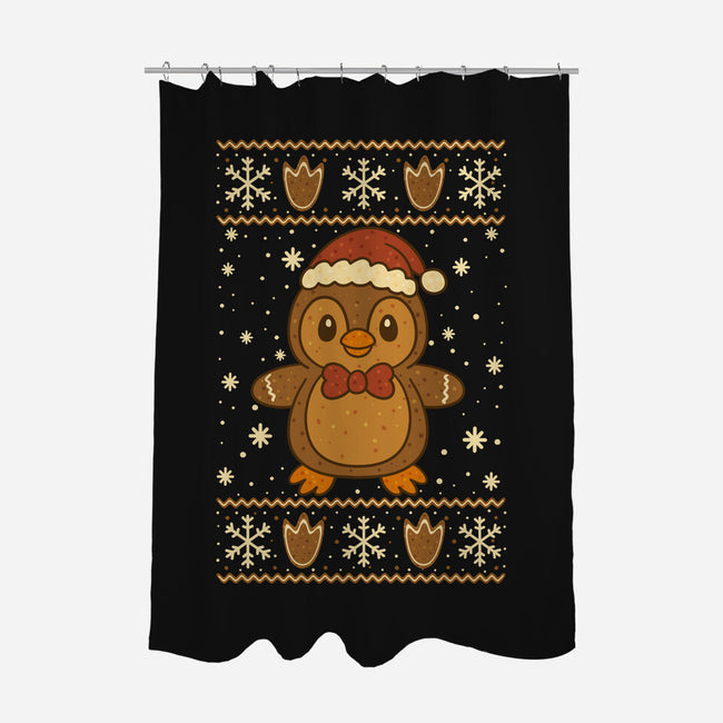 Gingerbread Penguin Ugly Sweater-None-Polyester-Shower Curtain-JamesQJO