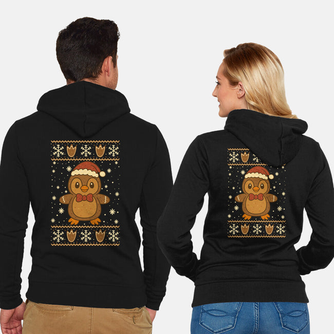 Gingerbread Penguin Ugly Sweater-Unisex-Zip-Up-Sweatshirt-JamesQJO