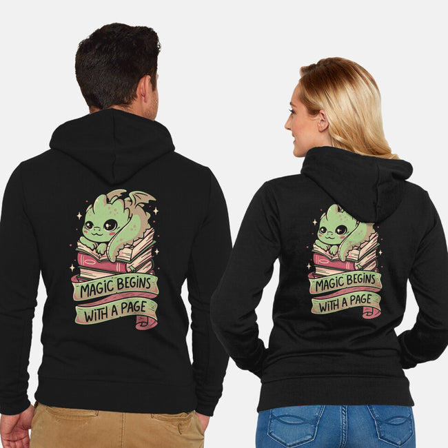 Magic Begins With A Page-Unisex-Zip-Up-Sweatshirt-koalastudio