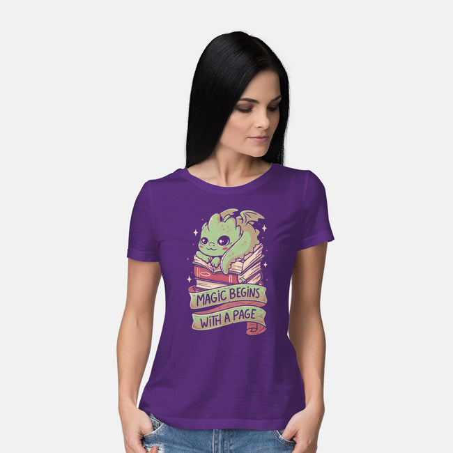 Magic Begins With A Page-Womens-Basic-Tee-koalastudio