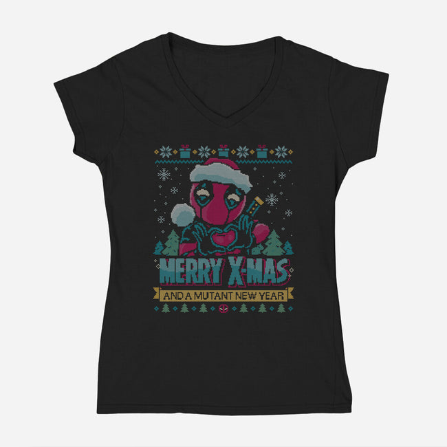 Mutant Xmas-Womens-V-Neck-Tee-teesgeex