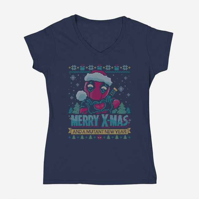 Mutant Xmas-Womens-V-Neck-Tee-teesgeex