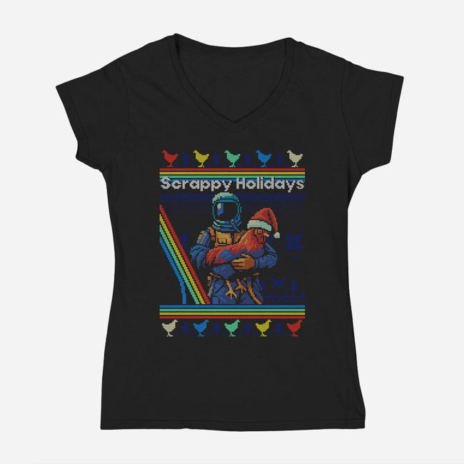 Scrappy Holidays-Womens-V-Neck-Tee-Wheels