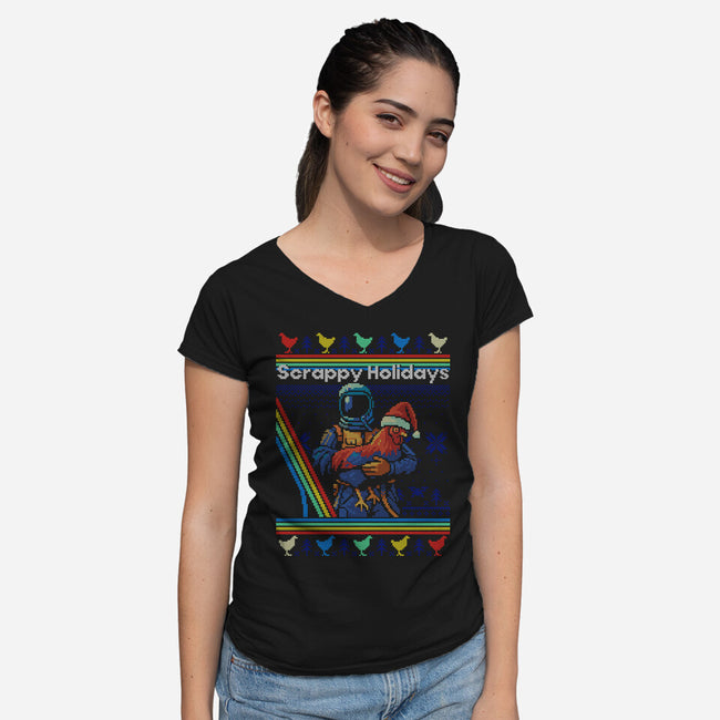Scrappy Holidays-Womens-V-Neck-Tee-Wheels