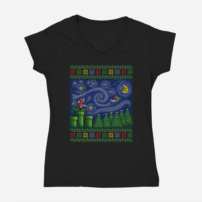 Starry Christmas Flight-Womens-V-Neck-Tee-kg07