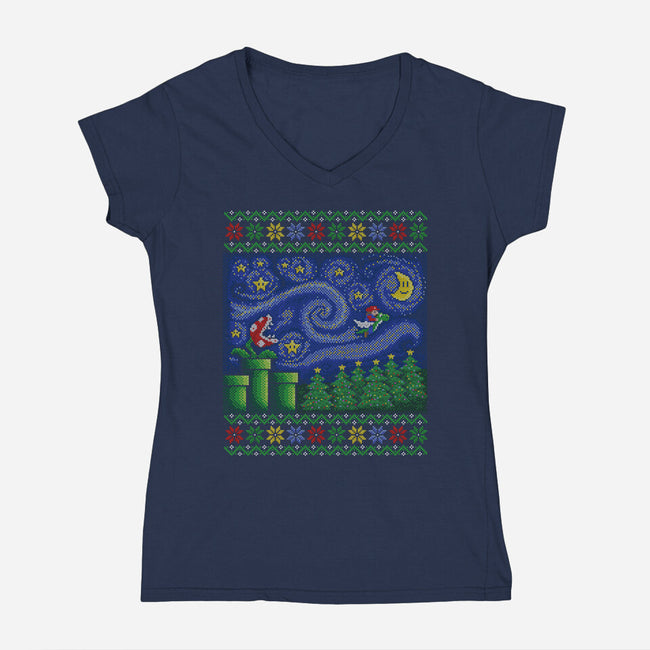 Starry Christmas Flight-Womens-V-Neck-Tee-kg07