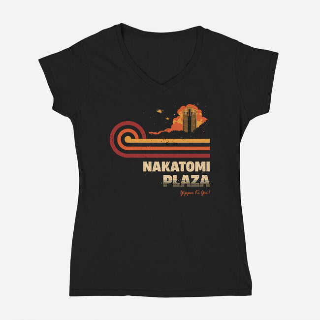 Retro Vintage Nakatomi-Womens-V-Neck-Tee-retrodivision