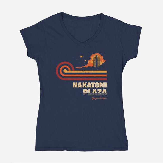 Retro Vintage Nakatomi-Womens-V-Neck-Tee-retrodivision