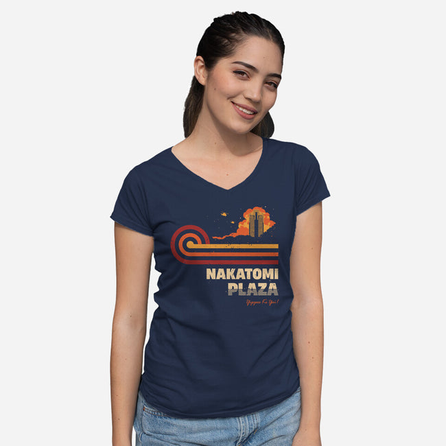 Retro Vintage Nakatomi-Womens-V-Neck-Tee-retrodivision