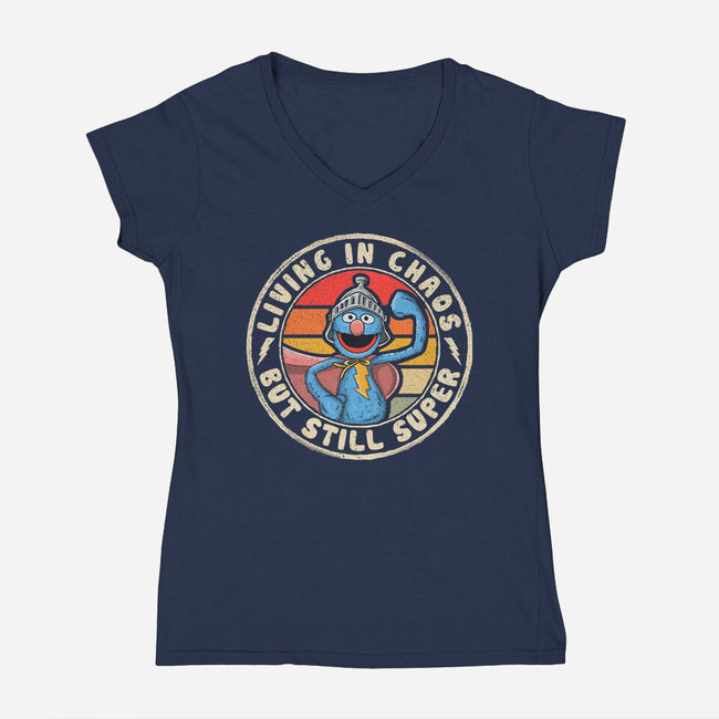 Living In Chaos But Still Super-Womens-V-Neck-Tee-NMdesign