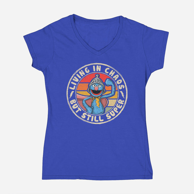 Living In Chaos But Still Super-Womens-V-Neck-Tee-NMdesign