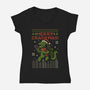 Christmas Godzilla-Womens-V-Neck-Tee-erion_designs