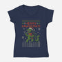 Christmas Godzilla-Womens-V-Neck-Tee-erion_designs