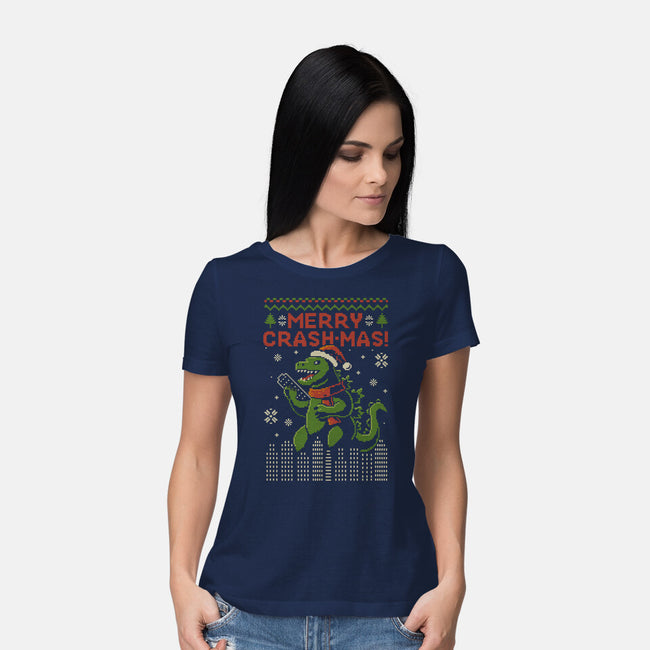 Christmas Godzilla-Womens-Basic-Tee-erion_designs
