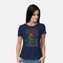 Christmas Godzilla-Womens-Basic-Tee-erion_designs