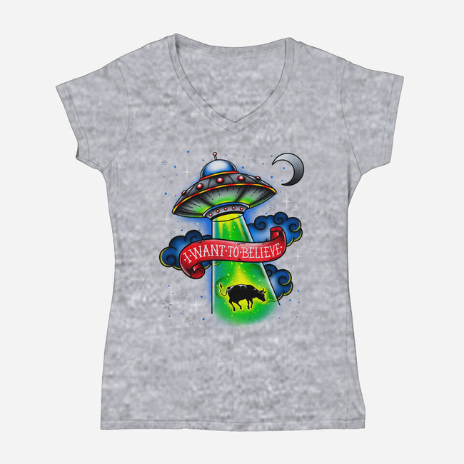 Believe-Womens-V-Neck-Tee-Getsousa!