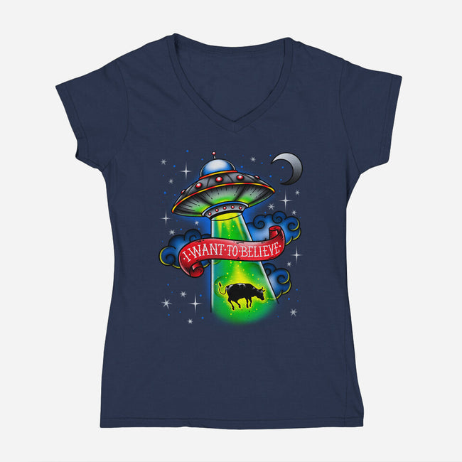 Believe-Womens-V-Neck-Tee-Getsousa!