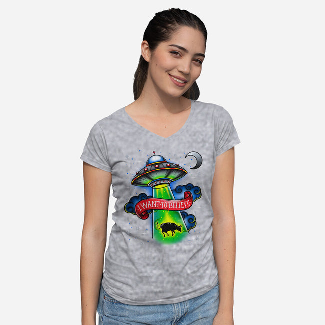Believe-Womens-V-Neck-Tee-Getsousa!