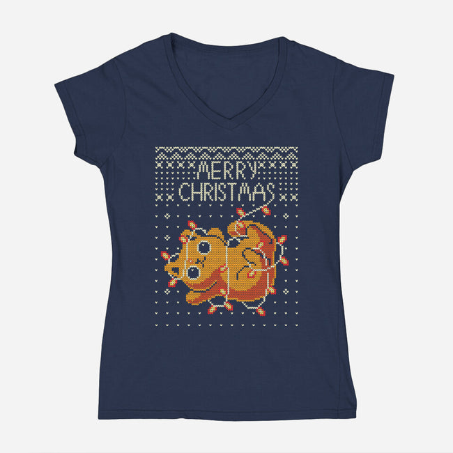 Christmas Kitty Cat-Womens-V-Neck-Tee-erion_designs