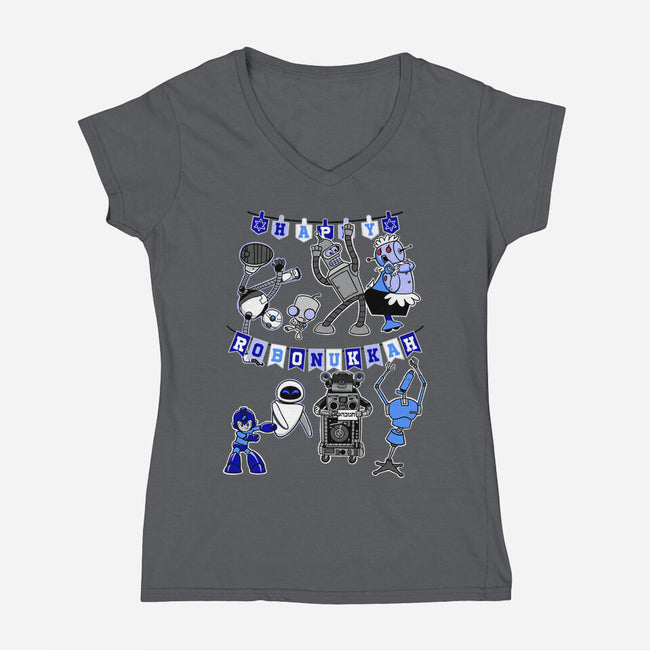 Happy Robonukkah-Womens-V-Neck-Tee-SeamusAran