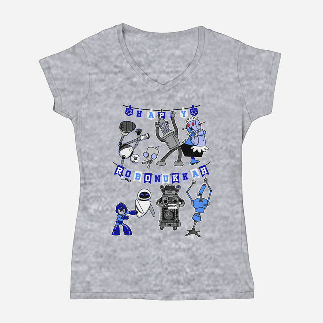 Happy Robonukkah-Womens-V-Neck-Tee-SeamusAran