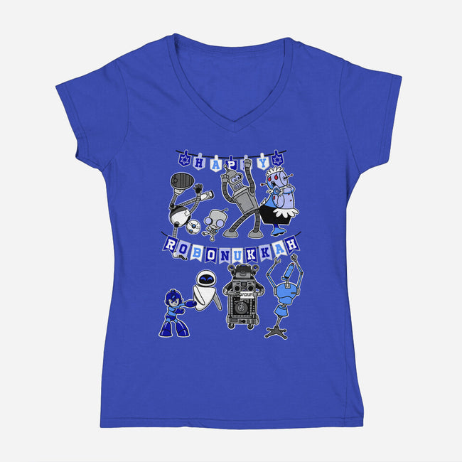 Happy Robonukkah-Womens-V-Neck-Tee-SeamusAran