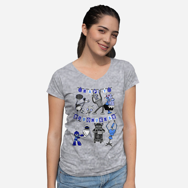 Happy Robonukkah-Womens-V-Neck-Tee-SeamusAran