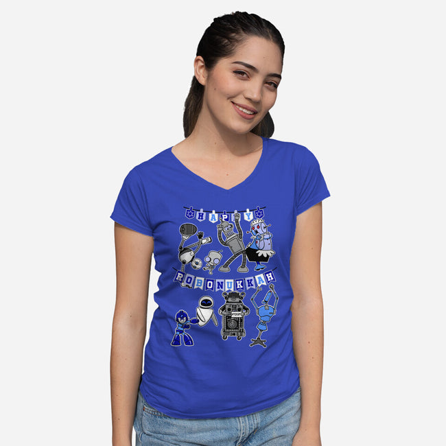 Happy Robonukkah-Womens-V-Neck-Tee-SeamusAran