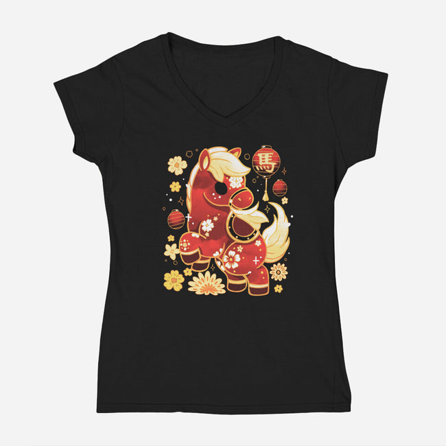 Year Of Horse-Womens-V-Neck-Tee-Vallina84