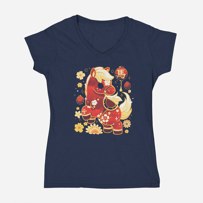 Year Of Horse-Womens-V-Neck-Tee-Vallina84